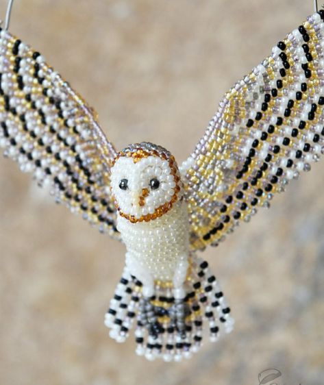 Bead Insects, Owl Suncatcher, Origami Inspiration, Beaded Birds, Beaded Owl, Ribbon Sculptures, Seed Bead Crafts, Owl Ornament, Bird Necklace