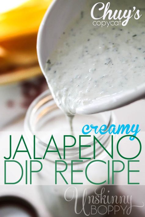 Creamy Jalapeno Dip - Chuy's Copycat Recipe! Jalapeno Dip Recipes, Creamy Jalapeno Dip, Jalapeño Dip, Jalapeno Dip, Creamy Jalapeno, Snack Dip, Yummy Dips, Dip Recipe, Tex Mex