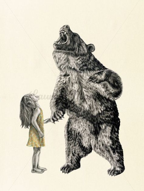 Bear teaching girl to growl Bear Tattoos, Bear With Me, Bear Tattoo, Bear Illustration, Graphite Drawings, Art Et Illustration, Bear Art, Arte Fantasy, Pics Art