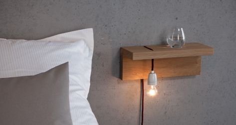 5 Favorites: Bedside Shelves (in Lieu of Tables) | Remodelista Float Shelf, Minimalist Bedside Table, Bedside Shelf, Floating Shelves Diy, Night Stands, Trendy Bedroom, Lighting Lamps, Design Del Prodotto, Bedside Table Lamps