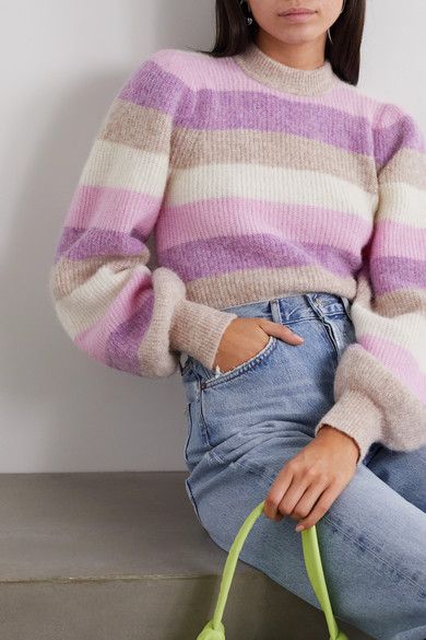 Ganni Sweater, Knitwear Trends, Purple Sweater, Copenhagen Fashion Week, Ribbed Knit Sweater, Chunky Sweater, Sweater Sleeves, Knit Fashion, Colorful Sweaters