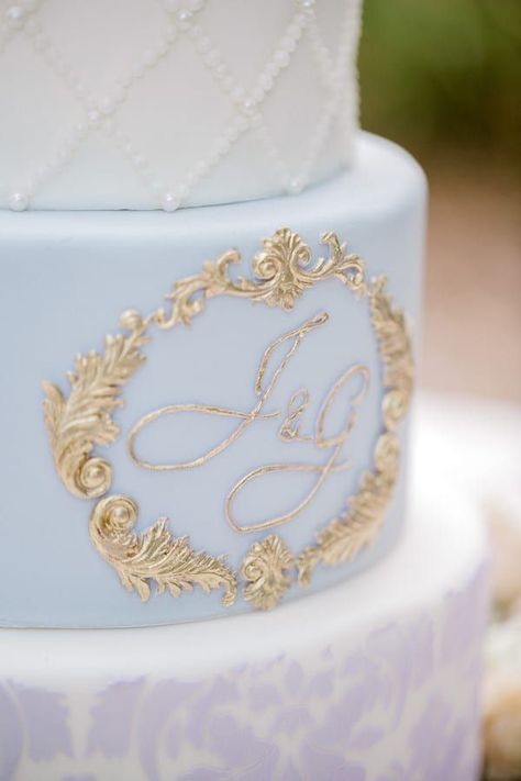 Monogram On Wedding Cake, Regal Wedding Cake, Regency Wedding Cake, Wedding Cake Monogram, Wedding Cake With Monogram, Glam Wedding Cake, Pastel Wedding Cake, Cinderella Wedding Cake, Wedding Cake Gold