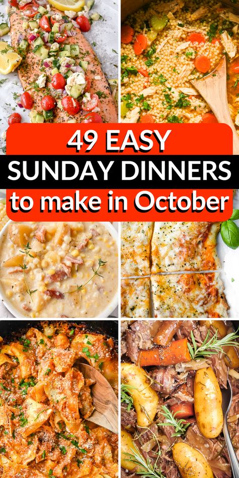 49 of my favorite easy Sunday dinner ideas you can make! Air Fryer recipes, Instant Pot recipes, slow cooker, and crock pot recipes to make a hearty meal for your family. Beginner Dinner Recipes For Family, Easy Fire Station Meals, Complete Dinner Ideas, Comfort Recipes Dinners, Dinner Ideas To Sell, Amazing Meals Dinners, Sunday Dinner Menus Families, Cozy Sunday Dinner Ideas, What For Dinner Tonight Easy