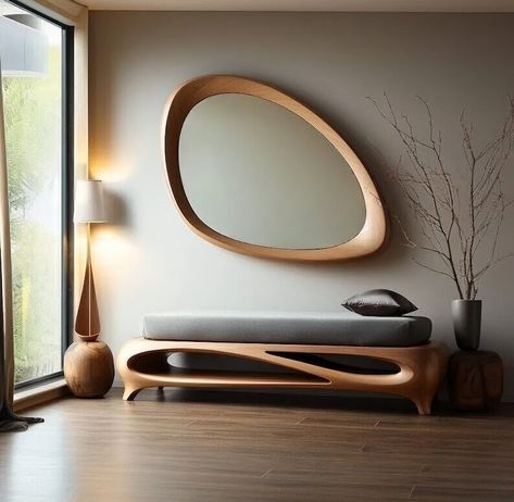 Mid Century Asymmetrical Wall Mirror Organic Mirror İrregular Mirror Home decor | eBay Wooden Mirror Frame, Home Office Inspiration, Interior Design Per La Casa, Unique Mirrors, Mirror On The Wall, Wooden Mirror, Design Del Prodotto, Wood Mirror, Mirror Designs