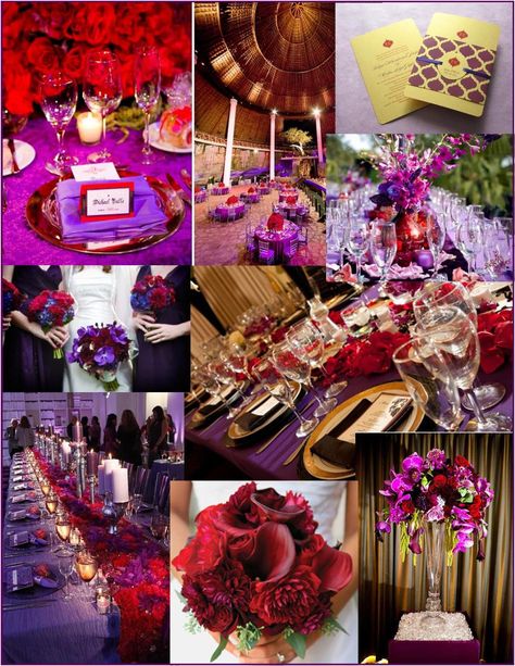 Red and Purple Wedding Ideas Red Purple Wedding, Elegant Wedding Colors, Spring Wedding Outfit, Purple Wedding Decorations, Purple And Gold Wedding, Wedding Colors Red, Red Wedding Theme, Purple Table, Purple Wedding Theme