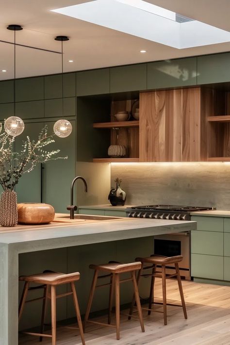 50+ Kitchens with Green Cabinets and Wood Accents