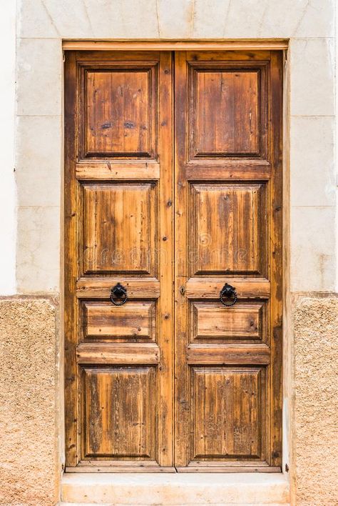 Elegant Old Wooden Front Door Of Old Mediterranean Villa Stock Image - Image of detail, home: 132556083 Wooden Front Door, Stone Frame, Mediterranean Villa, Wooden Front Doors, Front Entrances, Room Doors, Storage Room, Mansion, Tall Cabinet Storage