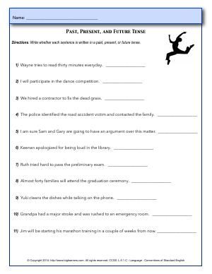 Worksheet | Past, Present, and Future Tense | Identify whether each sentence is written in a past, present, or future tense. Identify The Tenses Worksheet, Past Present And Future Tense, Future Tense, The Tenses, Writing