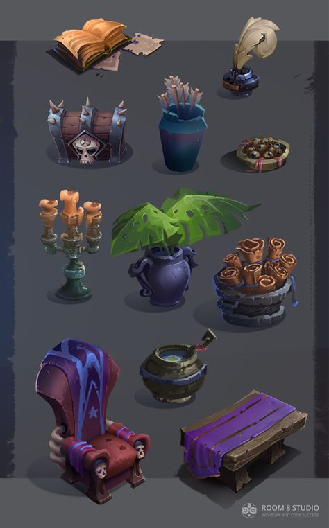 Magic Props Concept Art, Concept Art For Games, Stylized Props Concept Art, Stylized Game Art, Game Props Concept, Prop Design Concept Art, Game Props Concept Art, Game Assets Concept Art, Game Assets 2d