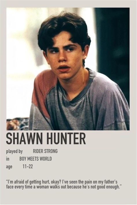 Ryder Strong 90s, Boy Meets World Shawn, Shawn Hunter, Boy Meets World Quotes, Rider Strong, Requiem For A Dream, Iconic Movie Posters, 90s Men, Film Posters Minimalist