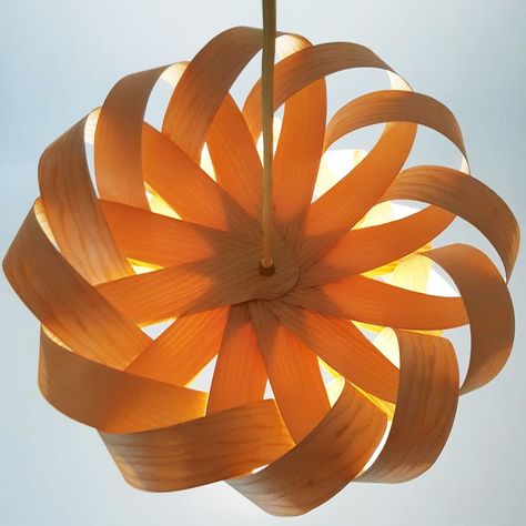 Wood Lighting Design, Veneer Lamp, Growing Wheat, Unusual Lamps, Wooden Lampshade, Hanging Lamps, White Ash, Orange Light, Natural Fibre