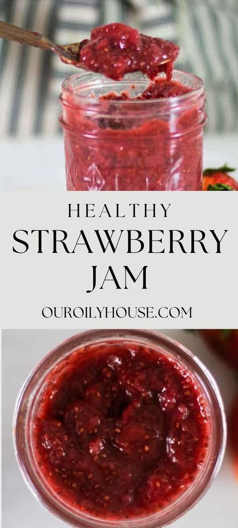 This homemade healthy strawberry jam is absolutely delicious, perfectly sweet, and made with real fruit. making your own jam doesn’t have to be hard and will taste better than any store-bought kind. How To Make Fruit Jam, How To Make Homemade Jam, Homemade Jelly Recipe Healthy, Homemade Healthy Jam, No Sugar Jam Recipe, How To Make Strawberry Jam, Phff Meals, Easy Strawberry Preserves, Strawberry Jam Recipe Canning