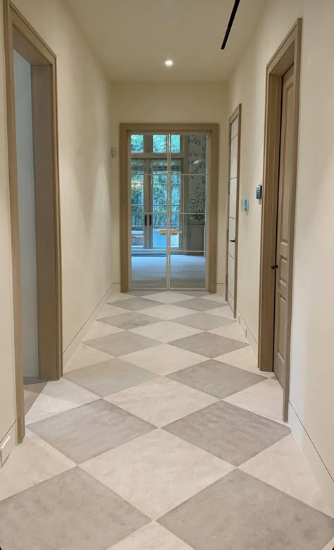 House Flooring Tiles, Foyer Flooring, Entry Tile, Entryway Flooring, Hall Flooring, Large Hallway, Tiled Hallway, Checkerboard Floor, Flooring Inspiration