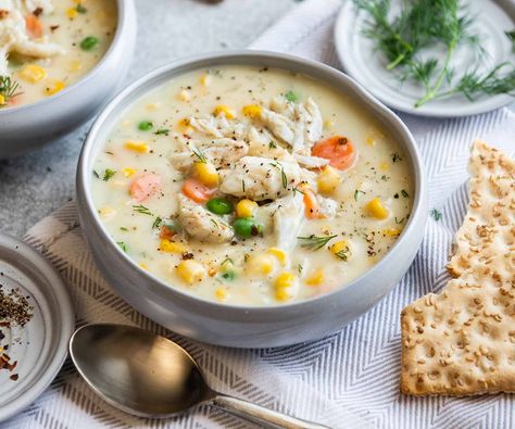 Healthy Crab Soup Recipes, Corn And Crab Chowder, Crab And Corn Soup, Crab And Corn Chowder, Crab And Corn, Crab Chowder, Crab Soup Recipes, Chicken Of The Sea, Crab Soup