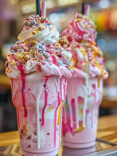 Extreme Milkshakes, Colorful Desserts, Diy Desserts, Ice Cream Treats, Pink Unicorn, Milkshakes, Quick Easy Meals, Mason Jars, Easy Meals