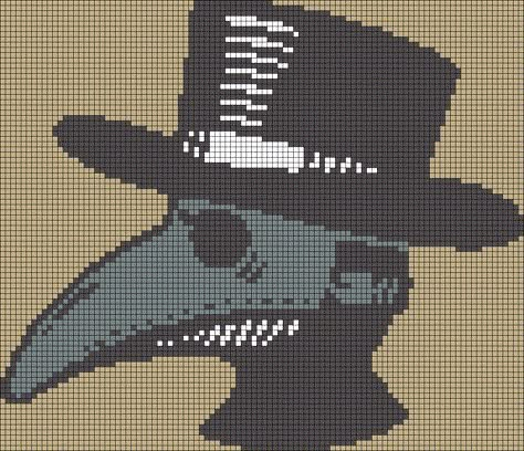 Alpha Patterns Crochet Halloween, Plague Doctor Pixel Art, Alpha Pattern Cross Stitch, Pixel Art Creepy, Scary Pixel Art, Goth Pixel Art, Horror Pixel Art, Halloween Pixel Art, Doctor Bird