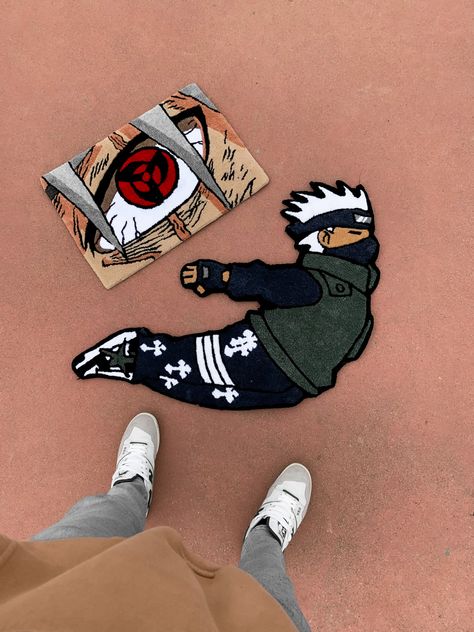 Custom Rugs Anime, Anime Tufted Rug, Kakashi Hatake Sharingan, Naruto Rug, Diy Couch Cover, Tufting Rugs, Anime Rug, Naruto Sharingan, Rug Tufting