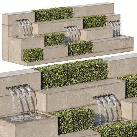 Waterfall fountains and plant cascade 26 Landscape Furniture, Outdoor Panels, Waterfall Fountain, Water Fountains, Detailed Plans, Water Features In The Garden, Garden Fountains, Shopping Malls, Water Fountain