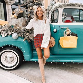 Emily Herren (@champagneandchanel) • Instagram photos and videos Family Christmas Outfits, Red Plaid Skirt, Trendy Christmas Outfits, Boho Fashion Summer, December 2022, Fall Clothes, Pinterest Closet, Caramel Color, Fall Style