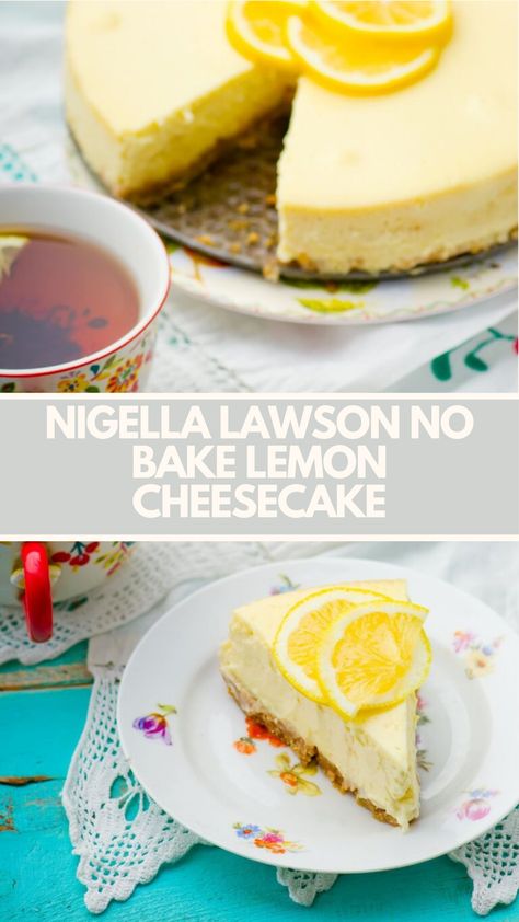 Nigella Lawson’s No Bake Lemon Cheesecake is made with sweetened condensed milk, cream cheese, double cream, lemons, biscuits, and butter, resulting in a zesty, creamy dessert that takes 1 hour and 10 minutes to prepare! Lemon Cheesecake With Condensed Milk, Cream Cheese Condensed Milk Desserts, Philadelphia Lemon Cheesecake, Condensed Milk Cheesecake Recipes, Condensed Milk Cheesecake, Nigella Lawson Desserts, Condensed Milk Desserts, No Bake Cheesecake Filling, Nigella Lawson Recipes