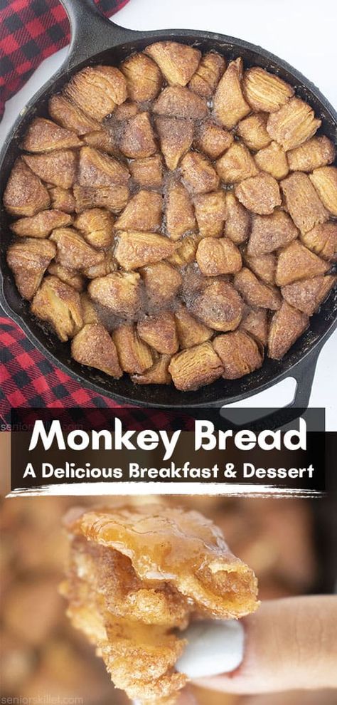 Skillet Monkey Bread is a scrumptious homemade sweet and sticky dessert baked in a cast iron skillet. This is without question, the BEST Monkey Bread we have ever tasted. Healthy Cast Iron Recipes, Recipes In Cast Iron Skillet, Cast Iron Skillet Dinner, Skillet Dessert Recipes, Iron Skillet Dessert Recipes, Iron Skillet Desserts, Cast Iron Baking Recipes, Cast Iron Camping Recipes, Breakfast Cast Iron Skillet