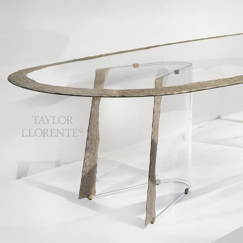 Architectural Engraved Murano Glass Dining Table | TAYLOR LLORENTE FURNITURE Taylor Llorente Furniture, Curved Table, Luxury Table, Curved Glass, Glass Dining Table, Silver Coat, Table Base, Hand Engraving, Glass Table