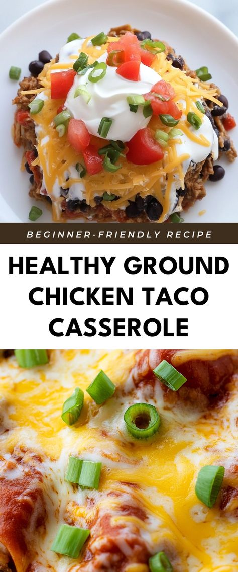 Image for Healthy Ground Chicken Taco Casserole Ground Chicken Keto Recipes For Dinner, Keto Ground Chicken Recipes Low Carb, Ground Chicken Meals Healthy, Casseroles With Ground Chicken, Dishes With Ground Chicken, Easy Ground Chicken Dinner, Ground Chicken Taco Bowl, Ground Chicken Tacos Recipes, Things To Make With Ground Chicken