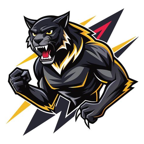 A powerful black panther running swiftly with its mouth open, showcasing strength and agility, Dynamic Black Panther Logo Mascot, Striking Panther Mascot Logo, Black Panther Logo, Panther Logo, Logo Mascot, Mascot Logo, Cityscape Photos, Logo Banners, Heart With Arrow, Background Banner