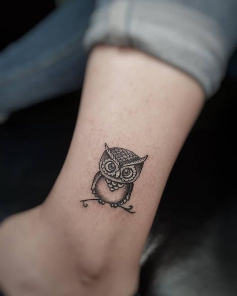 Small Owl Tattoo 3 Owl And Tree Tattoo, Brown Owl Tattoo, Book Owl Tattoo, Owl Ankle Tattoo, Small Owl Tattoos For Women, Minimalist Owl Tattoo, Owl Tattoo For Women Unique, Small Owl Tattoos, Unique Owl Tattoo