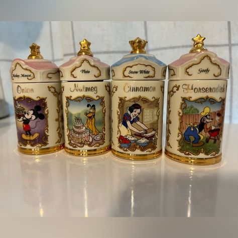 Lenox Disney Spice Jars 冀 Thrift Finds, Spice Jars, Snow White, Cinnamon, Condiments, Disney, Pink, White