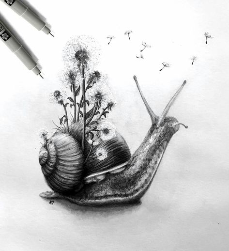 Black And Grey Nature Tattoos, A Million Tiny Lines, Million Tiny Lines, Snail Tattoo, Tattoo Realism, Tier Tattoo, Shop Art Prints, Tattoo Design Drawings, Creative Tattoos