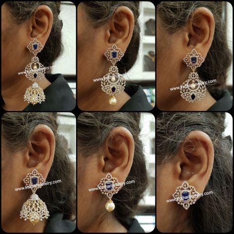 Detachable Diamond Earrings, Diamond Buttalu, Diamond Earrings Indian, Fashion Jewelry Necklaces Gold, Small Earrings Gold, Stone Jewellery Designs, Indian Wedding Jewelry Sets, Diamond Tops, Bridal Necklace Designs