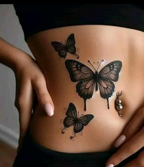 Side Tummy Tattoo, Cute Belly Tattoos, Belly Tattoos For Women, Tattoos For Women Cute, Belly Button Tattoos, Belly Button Tattoo, Small Belly, Borboleta Tattoo, Button Tattoo