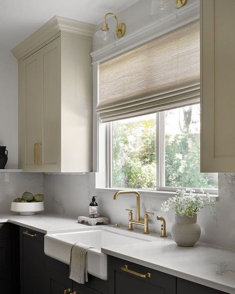 How To Choose The Right Window Treatments For Your Entire Home Dream Home Makeover, Mcgee Kitchen, Studio Mcgee Kitchen, No Upper Cabinets, The Shade Store, Woven Wood Shades, Shade Store, Oak Hardwood Flooring, Kitchen Window Treatments