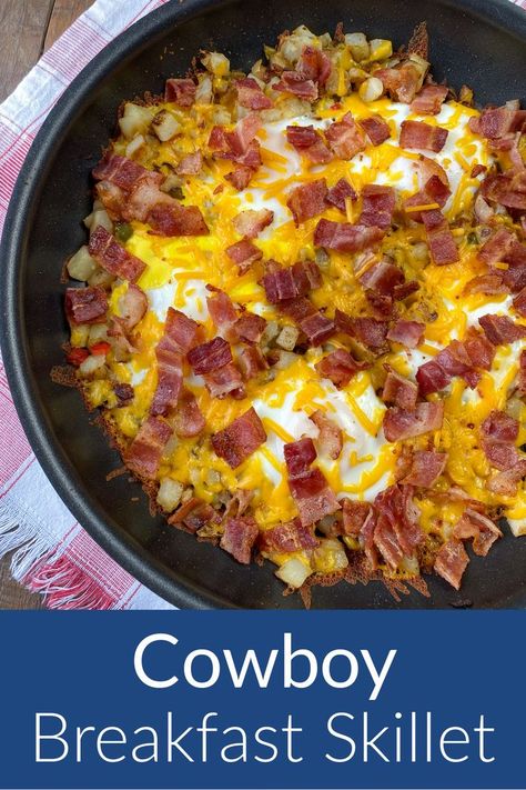 Farmers Breakfast Skillet, Cast Iron Dutch Oven Breakfast Recipes, Dutch Oven Breakfast Casserole, Breakfast Potatoes Skillet With Eggs, Breakfast Hashbrowns Skillet, Skillet Breakfast Ideas, Bbq Breakfast Ideas, Cast Iron Skillet Recipes Breakfast, Dutch Oven Breakfast Recipes