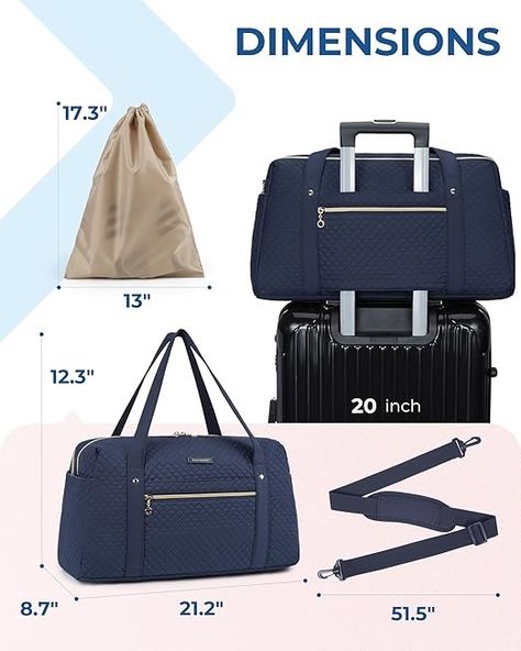 Amazon.com | BAGSMART Travel Duffle Bag 31L Quilted Weekender Overnight Bag for Women with Laptop Compartment, Large Carry On Airport Bag with Wet Pocket & Shoe Bag for Travel, Business Trips, Sports(Black) | Travel Duffels Women With Laptop, Airport Bag, Shoe Bags For Travel, Travel Duffle Bag, Bag For Travel, Travel Duffle, Black Travel, Duffle Bag Travel, Travel Business