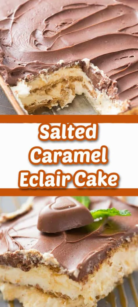 Crowd Pleasing Desserts, No Bake Eclair, No Bake Eclair Cake, Eclair Cake Recipes, Pie Ideas, Eclair Cake, Easy Dessert Recipe, Eclairs, Easy Dessert