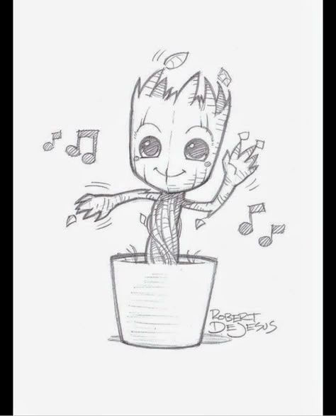 Baby Groot Drawing, Robert Dejesus, Dancing Groot, Groot Dancing, Marvel Art Drawings, Hipster Drawings, Yakuza Tattoo, Disney Drawings Sketches, Dancing Drawings