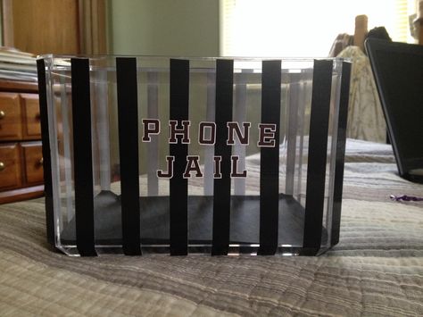 My phone jail for this year. Phone Jail Classroom, Classroom Highschool, Phone Prison, Jail Ideas, Phone Jail, School Nurse Office Decorations, High School History Classroom, School Nurse Office, Bucket Ideas