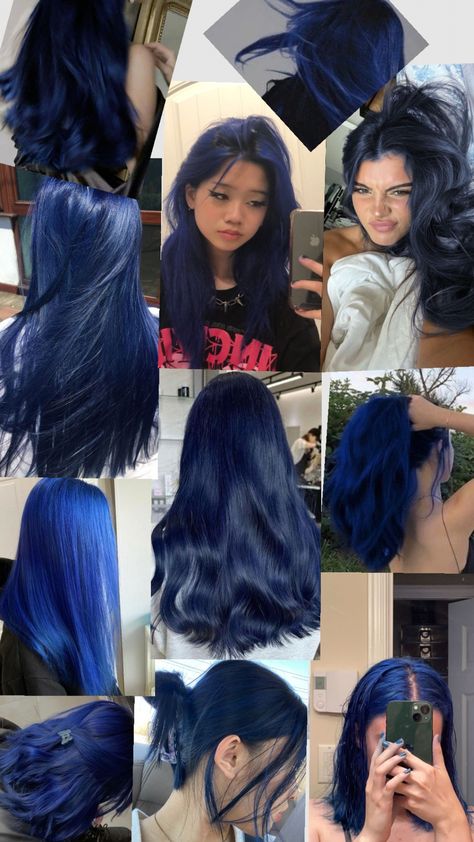 dark blue hair Dark Blue Hair On Black Hair, Short Wavy Blue Hair, What To Wear With Blue Hair, Black Blue Curly Hair, Blue And Brown Hair Ideas, Hair Dye Ideas For Dark Hair, Blue Hair Underneath Brown, Dark Blue Hair Ombre, Blue Hair On Brown Skin