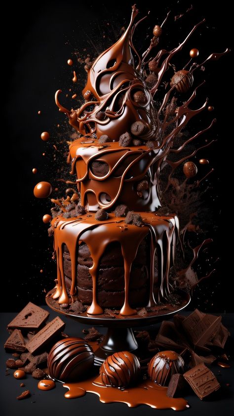 Chocolate Fantasy, Cake Wallpaper, Chocolate Cake Designs, Chocolate Sculptures, Chocolate Recipes Homemade, Fantasy Cake, Happy Birthday Cake Images, Chocolate Dreams, Rich Desserts