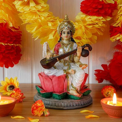 Hindu Goddess Saraswati Statue - 8.6" H Saraswati Sculpture Indian Diwali Pooja Item Murti Gifts for Indian Man Woman Friends Family Diwali Gifts Home Office Mandir Temple Puja Decor Saraswati Pooja Decoration, Saraswati Puja Decoration, Saraswati Sculpture, Hindu Goddess Saraswati, Office Mandir, Sculpture Indian, Woman Friends, Puja Decor, Saraswati Statue