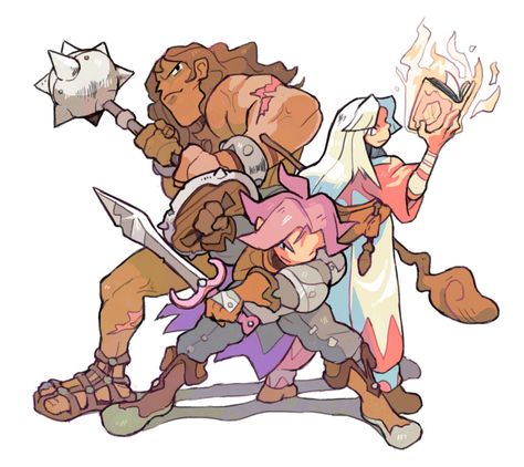 Squad Character Design, Dnd Team Art, Monsters Character Design, Krita Drawing, Character Composition, Game Character Concept Art, Adventure Time Style, Fantasy Adventurer, Fantasy Cartoon