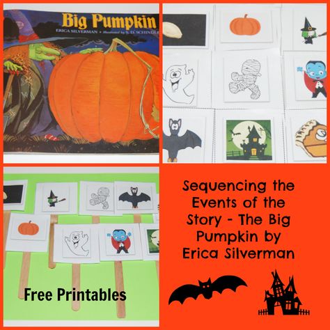 The Big Pumpkin by Erica Silverman: Sequencing in Preschool! | The Preschool Toolbox Blog The Big Pumpkin Sequencing, The Big Pumpkin, The Big Pumpkin Book Activities, Big Pumpkin Book Activities, Sequencing Preschool, Prek Reading, Pumpkin Story, Kindergarten Goals, Prek Literacy