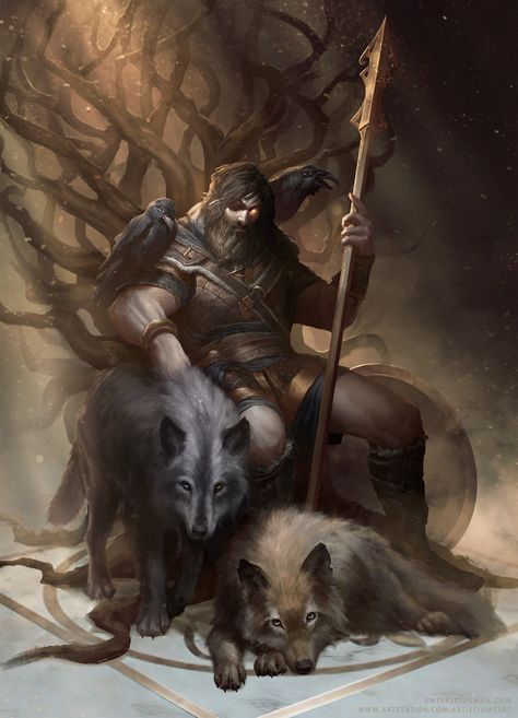 Aesir Gods, Odin Allfather, Pet Raven, Odin Norse Mythology, Pet Wolf, Art Viking, Odin Thor, Norse Myth, Odin God