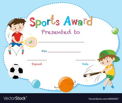 The astonishing Certificate Template With Two Boys Playing Sports In Athletic Certificate Template photo below, is segment of Athletic Certificate … Sports Certificate Design, Sports Day Certificates, Softball Awards, Sports Certificate, Sports Template, Teacher Checklist, Sports Illustration, Sports Vector, Printable Sports