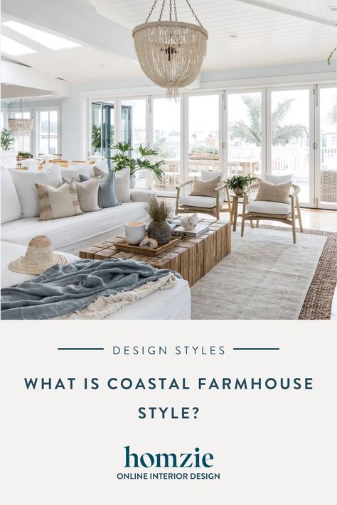 Southern Coastal Farmhouse, Modern Coastal Chic Living Room, Coastal Rustic Decor Farmhouse Style, Modern Beach Farmhouse, New England Coastal Homes Interior Design, Modern Beach Cottage Style, Modern Seaside Cottage, Pnw Coastal Decor, Modern Seaside Interior