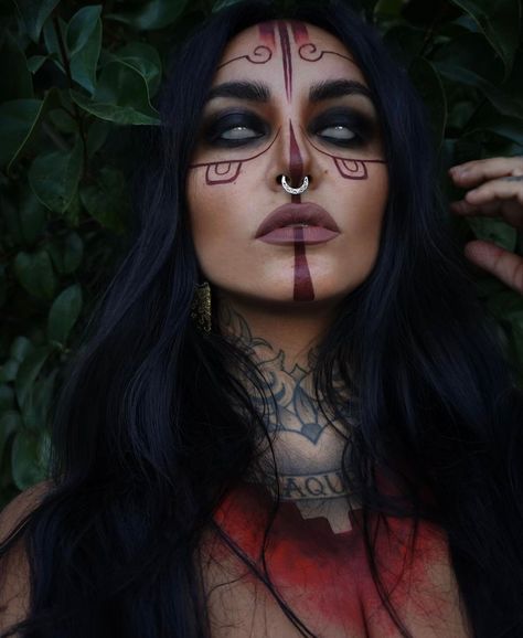 Sarah Cabrera, Warrior Makeup, Dark Celestial, Witchy Makeup, Norse Warrior, Face Tats, Celestial Goddess, Goddess Makeup, Festival Make Up