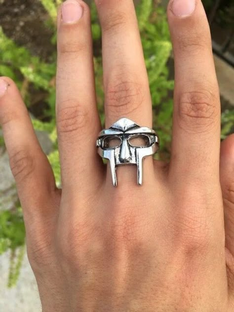 Mf Doom Jewelry, Silver Ring Aesthetic, Doom Ring, Mf Doom Ring, Cool Rings, Viking Rings, Rings Men, Mens Rings Fashion, Mf Doom