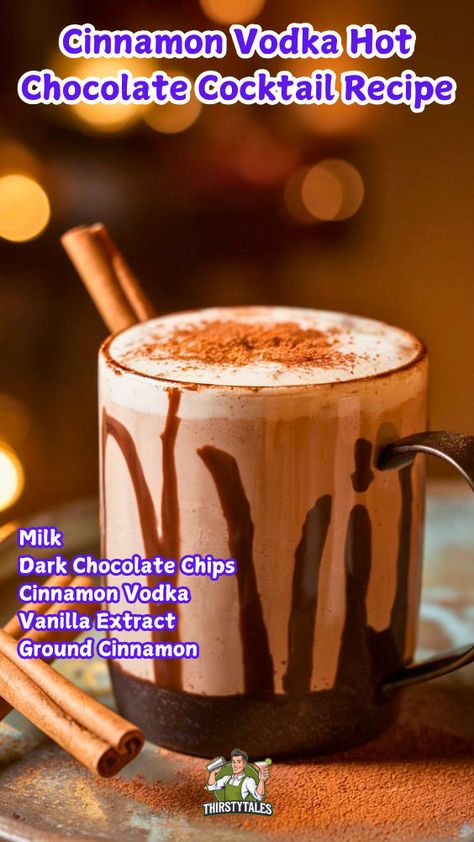 Indulge in the ultimate winter treat with this Cinnamon Vodka Hot Chocolate Cocktail Recipe. Perfect for chilly nights, this Warm Cinnamon Chocolate Cocktail combines rich hot chocolate with a splash of cinnamon vodka for a cozy experience. Enjoy a Spiked Hot Chocolate with Cinnamon Vodka that warms your soul, making it the ideal Cinnamon Vodka Winter Cocktail. Cinnamon Vodka, Hot Chocolate With Cinnamon, Vodka Hot Chocolate, Chocolate Cocktail Recipes, Cocktail With Vodka, Chocolate Drink Recipes, Hot Chocolate Cocktail, Rich Hot Chocolate, Spiked Hot Chocolate